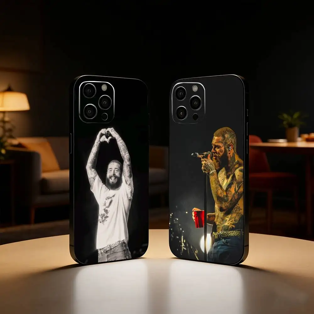 

Pop King P-Post Malone Phone Case For iPhone17,16,15,14,13,12 Plus,Max Soft Silicone Black Cover