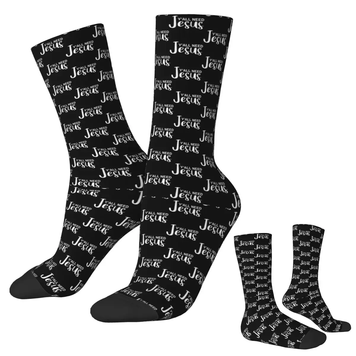 Yall Need Jesus Calzini Harajuku Calze super morbide Calzini lunghi per tutte le stagioni Accessori per regali di Natale unisex