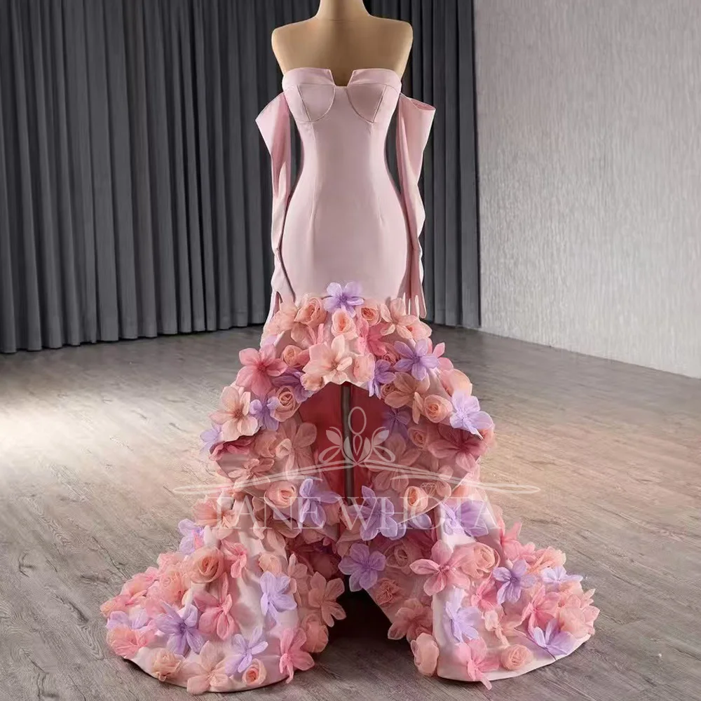 

Sweetheart Pink Evening Dress With Lace Up Back 3D Flower Detail Sheath Fit Customizable Gown For Party Wear