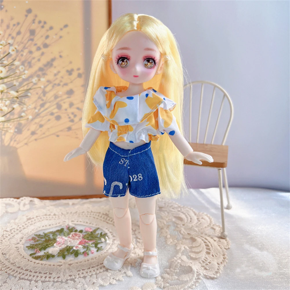 Dress Up BJD Doll Ancient Dress Doll 3D Eyes with Clothes Simulated Eye Hinge Doll Cute 1/6 BJD Removable Joints Doll Kids Toy