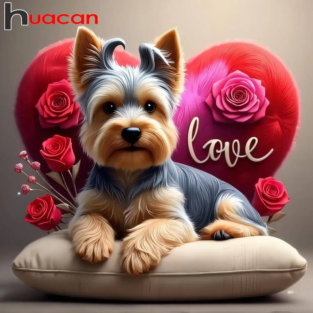 Huacan الماس الفسيفساء مجموعة جديدة الكلب الحيوان كامل مربع جولة الحفر الماس طقم الطلاء زهرة الورد