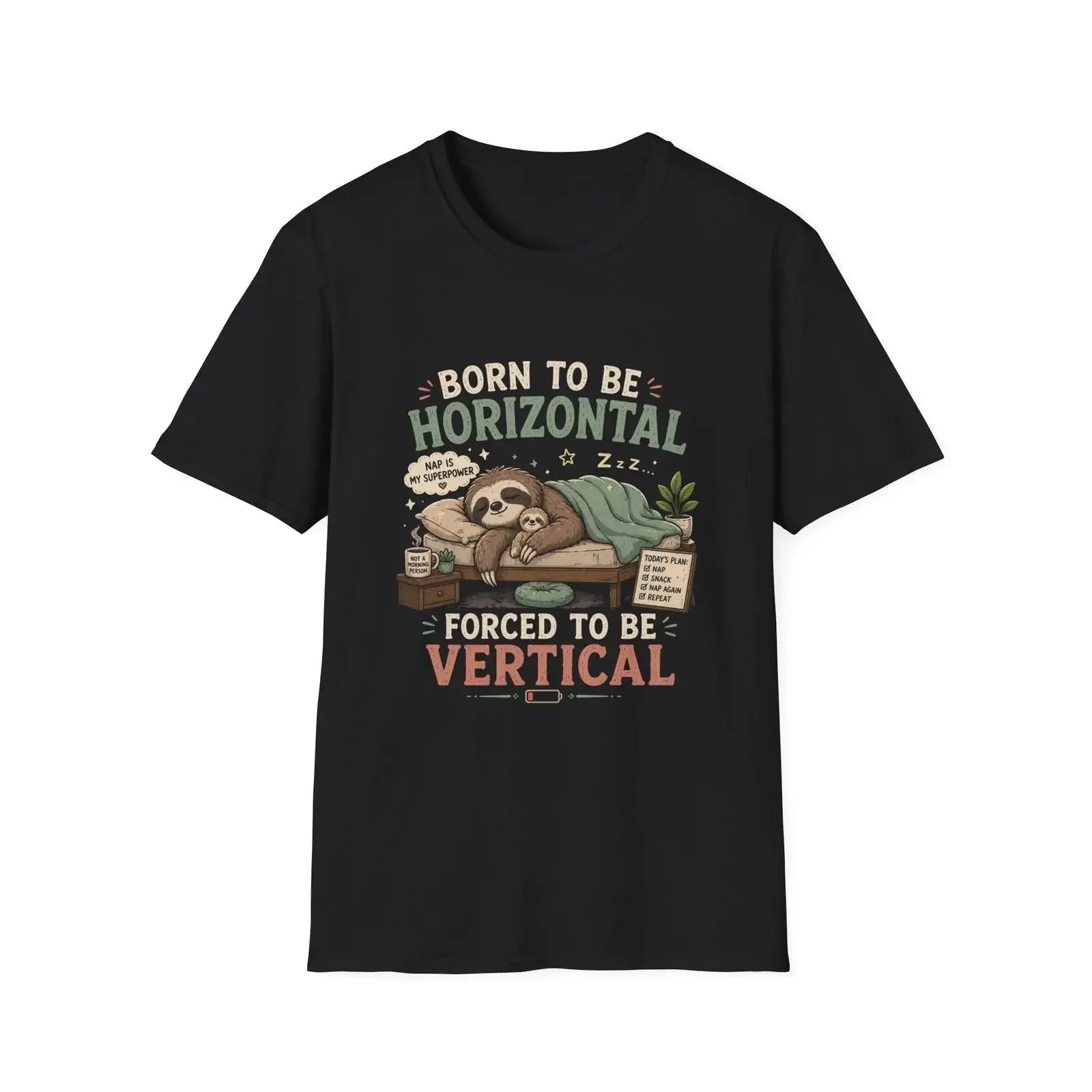 Born to Be Horizontal Sloth T Shirt Funny Lazy Animal vintage Washed designer clothes homme Casual Stretched Unisex graphic