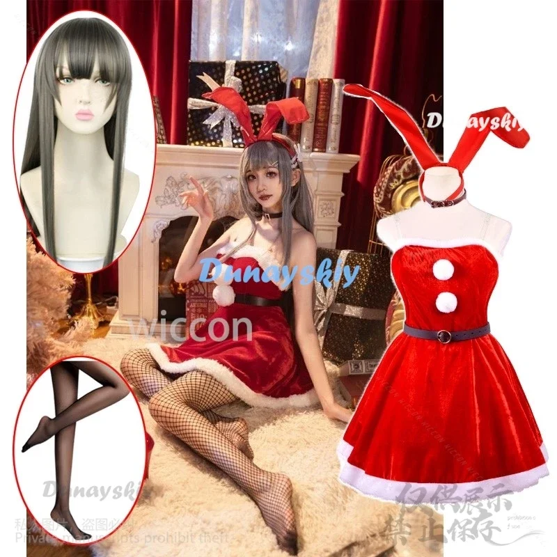 Anime Christmas Cosplay Sakurajima Mai Costume Costume Women Red Sexy Lolita Bunny Girl Rabbit Velvet Cos Woman Girls Halloween