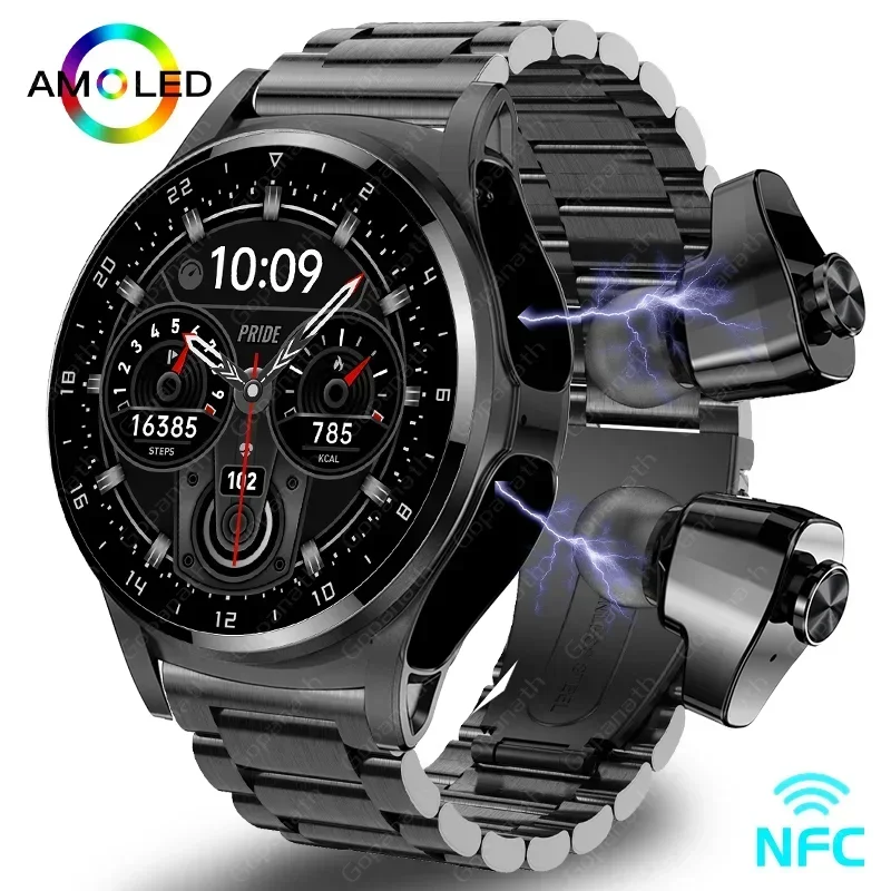 

New NFC Smartwatch TWS Bluetooth Headset Two-In-One 1.39HD Display IP67 Waterproof Heart Rate Monitor Male Sports Smartwarch2024