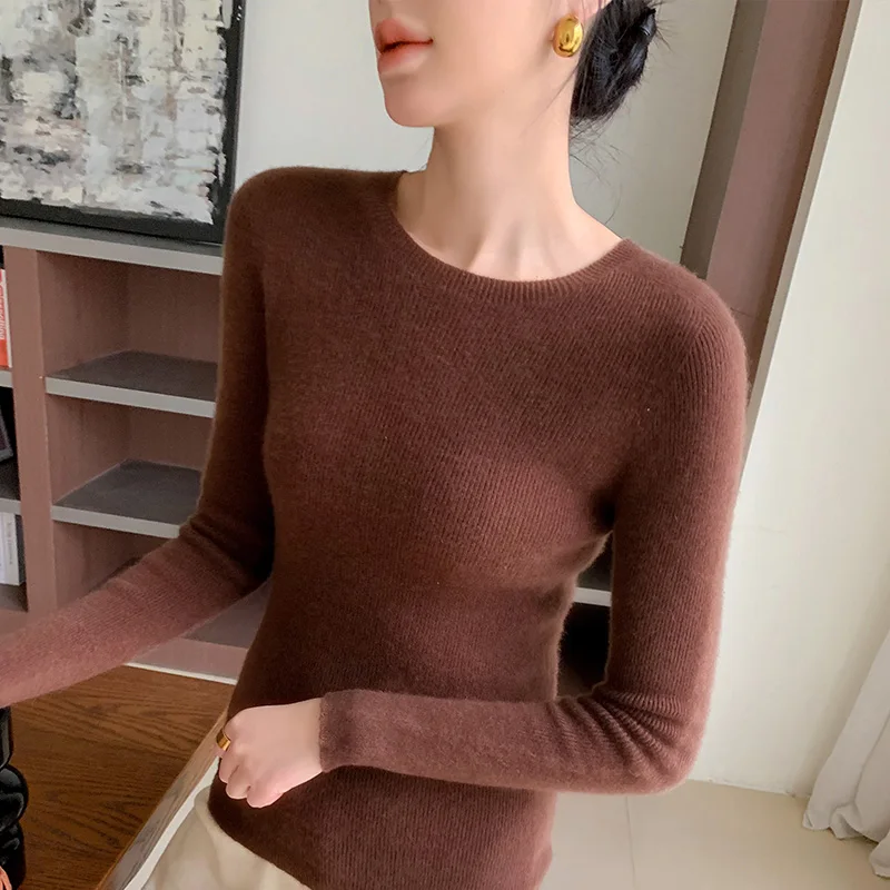 First-line ready-to-wear seamless round neck sweater women\'s 100% pure wool new slim pullover sweater knitted bottoming shirt