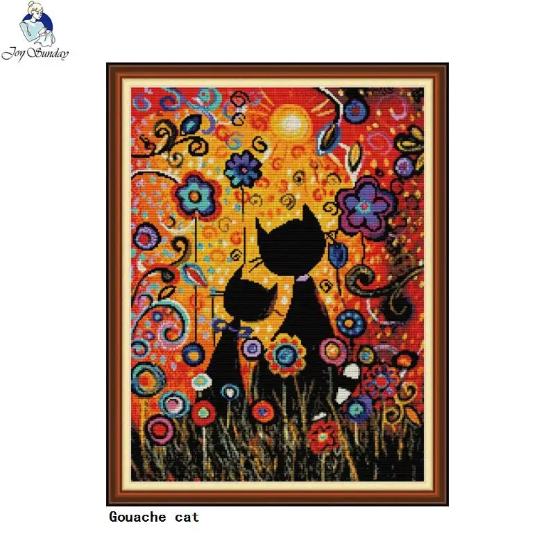 

Joy Sunday Gouache cat Animal Pattern Print Cross Stitch Kit 11CT 14CT Embroidery Needlework Set DIY home decoration painting