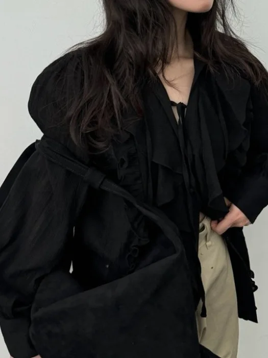 

Spring Faion Sweet Blouse Women's Versatile Texture Sense Gauze Ear Lovely Korean Sle Bubble Sve Long irt
