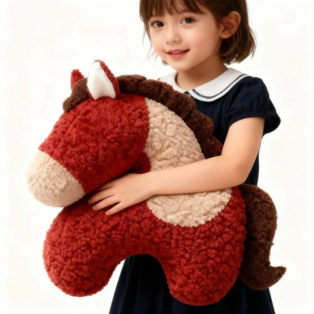

Machine Washable Pony Plush Pillow Red Color Plush Material Soft Pillow Non-Slip Bottom Cozy Soft Funny Gift Idea Kids Adults