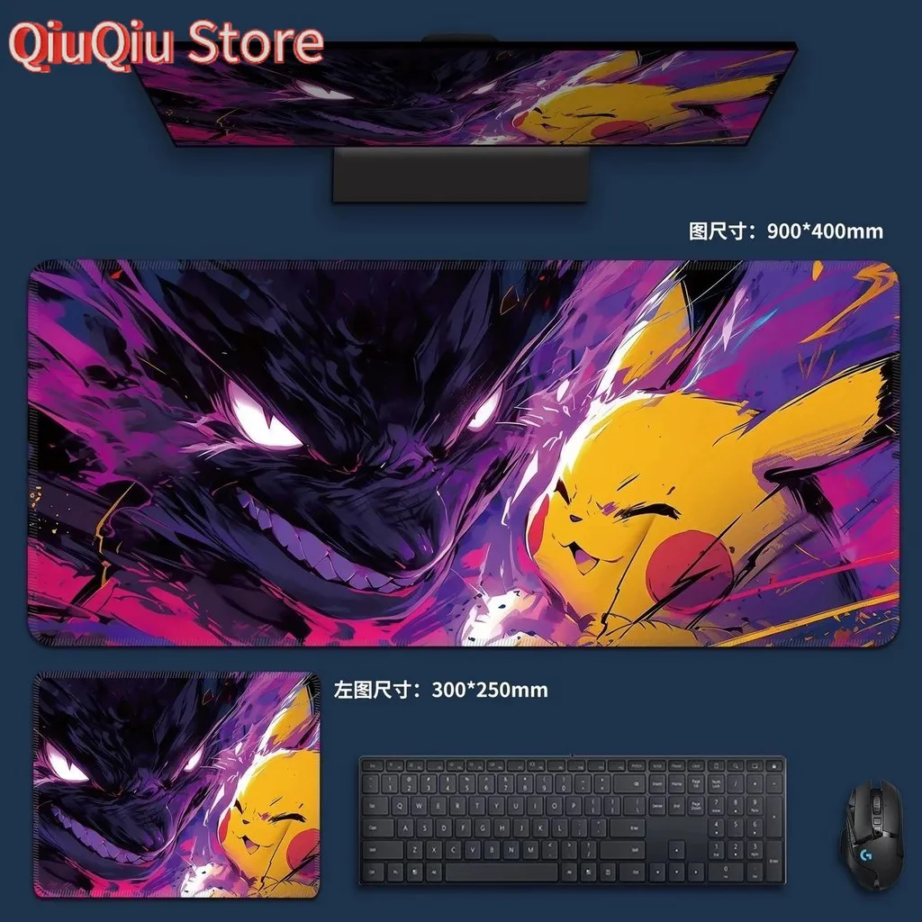 XXL Mouse Pad Desk Mat Gengar & Pikachu - Non-Slip Rubber Base - Perfect for Gaming & Pokémon Fans