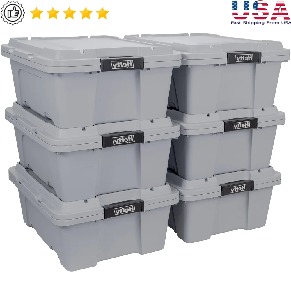 

Heavy Duty Plastic Storage Bins 12 Gal Stackable Totes Garage Basement Organization Camping Gear 6 Pack with Ergonomic Handles