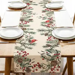 Christmas Pine Needle Linen Table Runner Dresser Scarf Pine Cone Cardinal Red Birds Kitchen Table Runner Christmas Decorations