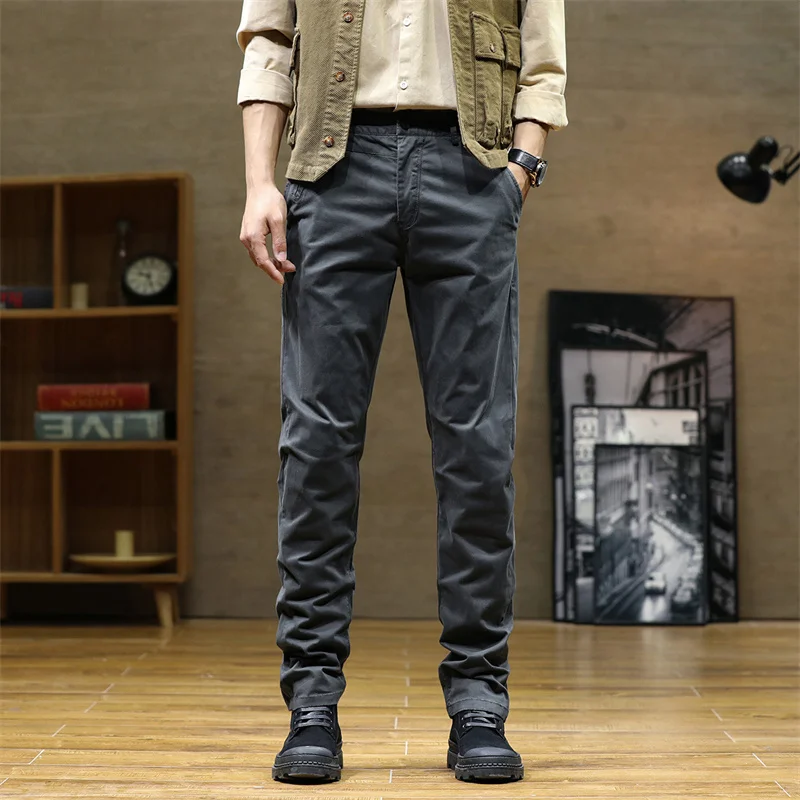 

Casual VAKAUP Men's Spring Pants Summer Wild Loose Sports Male Overalls Zipper Mid-Rise Cotton Street Clothing Straight Trousers