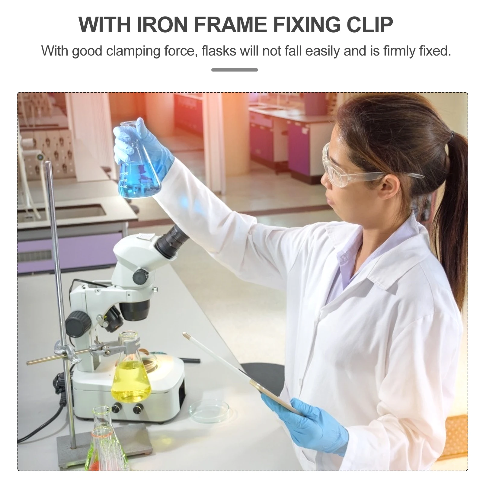 

2Pcs Laboratory Flask Clamp Cotton Pad Round Bottom Beaker Test Tube Fixing Clamps Experiment Supplies Triangle Clips Scientific