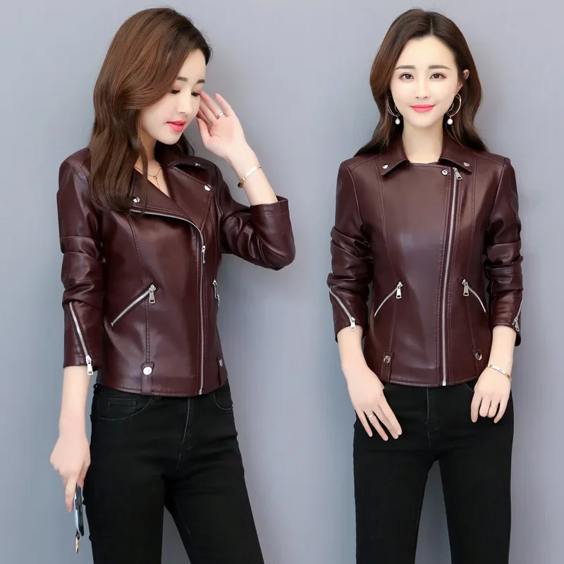 

Women's Leather Jackets Fall Winter Short Coat Women Clothes Slim 2023 Elegant Casual Leather Jacket Female Black Chaqueta Mujer