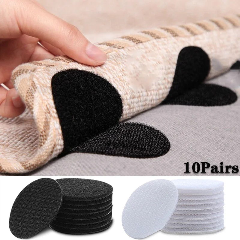 10/5Pairs Strong Self Adhesive Fastener Dots Stickers Adhesive Hook Loop Tape for Bed Sheet Sofa Mat Carpet Anti Slip Mat Pads