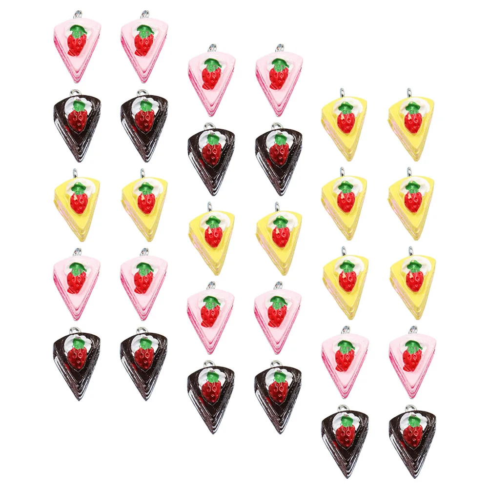 

30pcs Cake Pendant Accessories Yellow Pink Brown DIY Necklace Earrings Keychain Supplies Small Simulation Charms Craft Projects