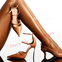 Nude Pointy Blade Heel Sandals Women Buckle Straps Metal High Heels Shoes Ladies Luxury Summer Patent Leather Leggy Sandals