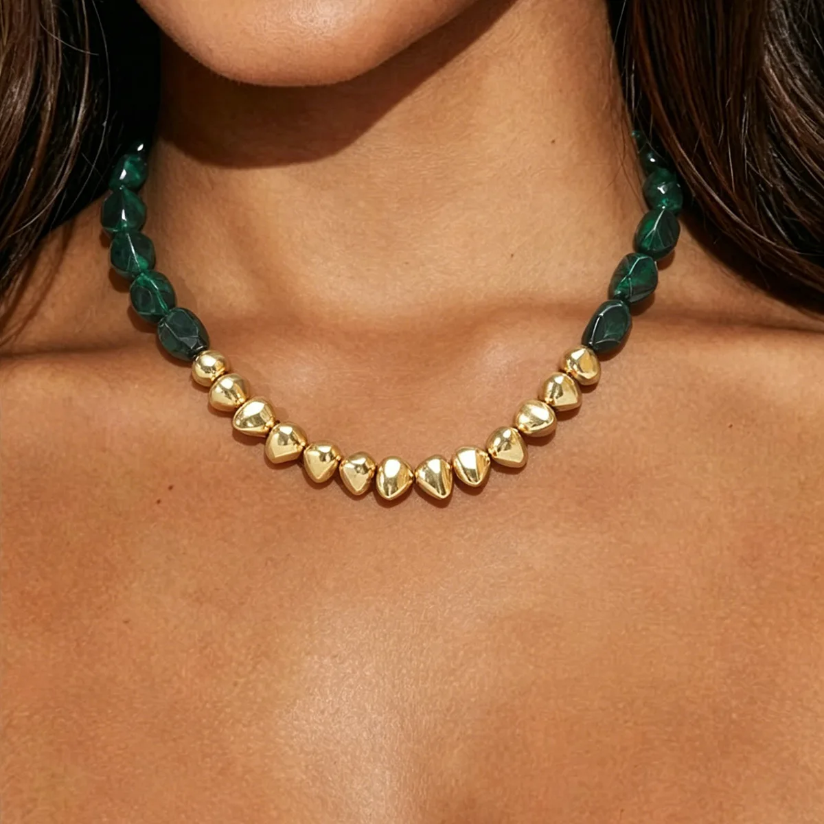 N13848 Fashion Geometric Irregular Acrylic CCB Beaded Necklace Color Matching Resin Clavicle Chain Jewelry