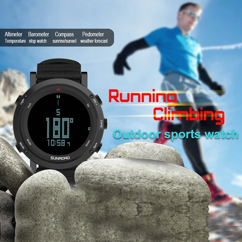 Sunroad FR851 Digital Sports Watch Barometer Altimeter Compass Pedometer Waterproof Casual Luminous Stopwatch Weather Forecast