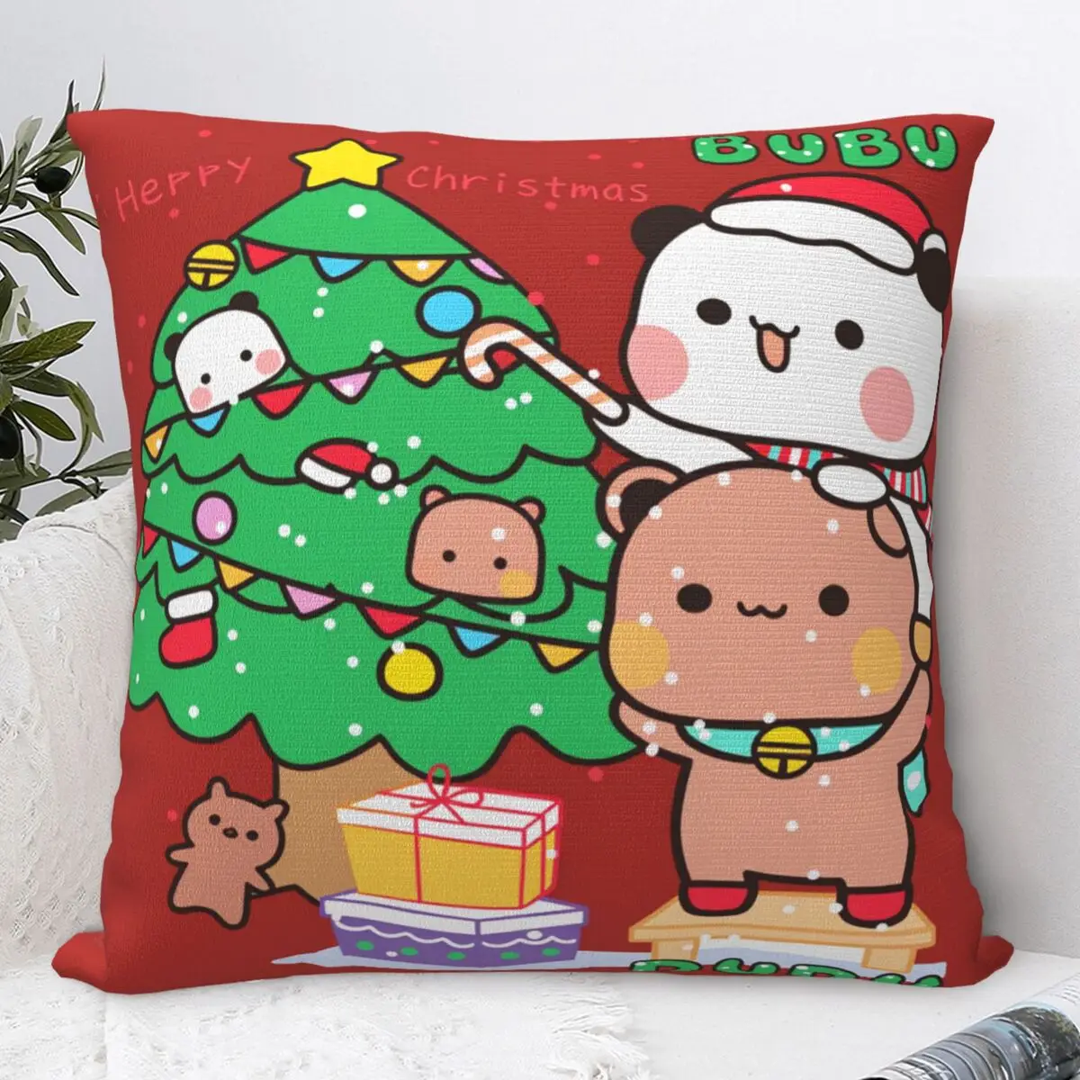 Bubu And Dudu Merry Christmas Pillow Cover Kawaii Pillow Case For Sofa Home Decoration Cushion Cover Soft Graphic Pillowcases