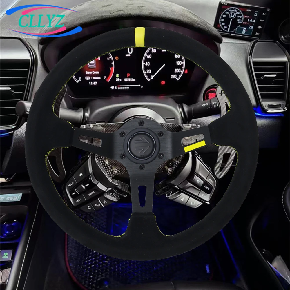 

13,5-дюймовый 335-мм замшевый гоночный руль с глубоким посудом, черный, красный, желтый, черный