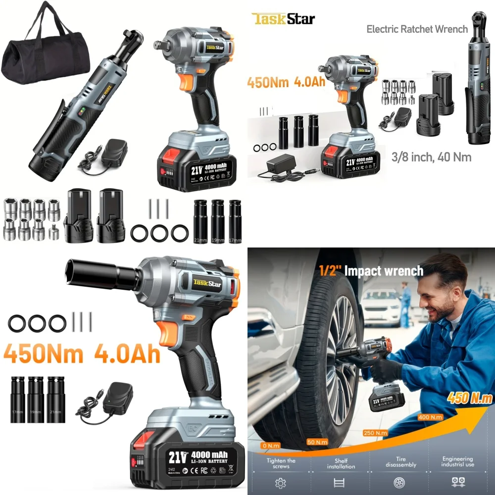 

Наборы ручных инструментов Мощный бесщеточный электрический ударный гайковерт 332 фута LBS 12 дюймов и аккумуляторная трещотка 38 дюймов Combo