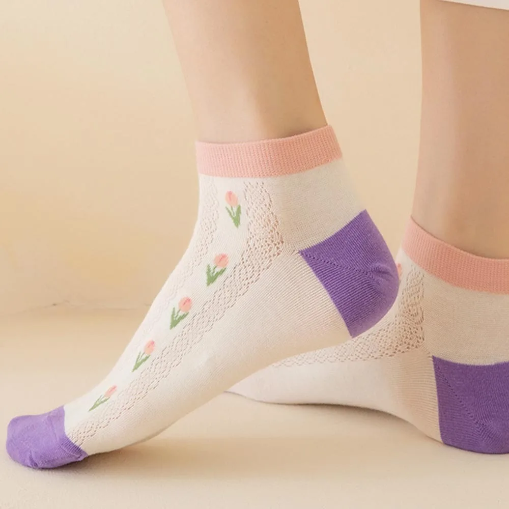 

Wear Resistant Casual Non-Slip Fashion No Show Breathable Webbing Boat Sock Women's Socks Mesh Ankle Socks Cute Flowers Socks