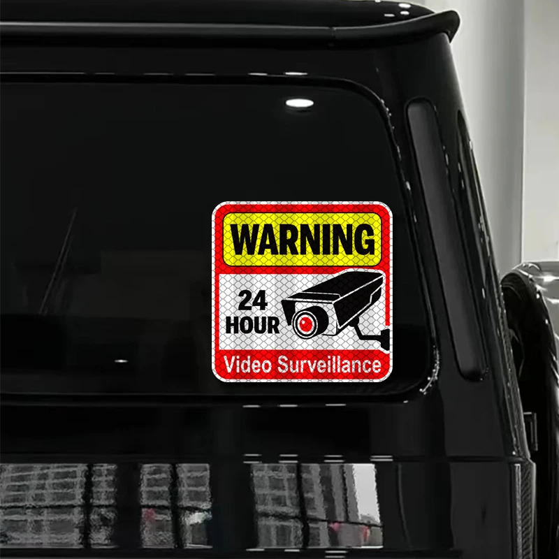 Reflective 24 Hour Video Surveillance Warning Vinyl Sticker Waterproof UV Resistant Decal for Car Window Home Door Mailbox