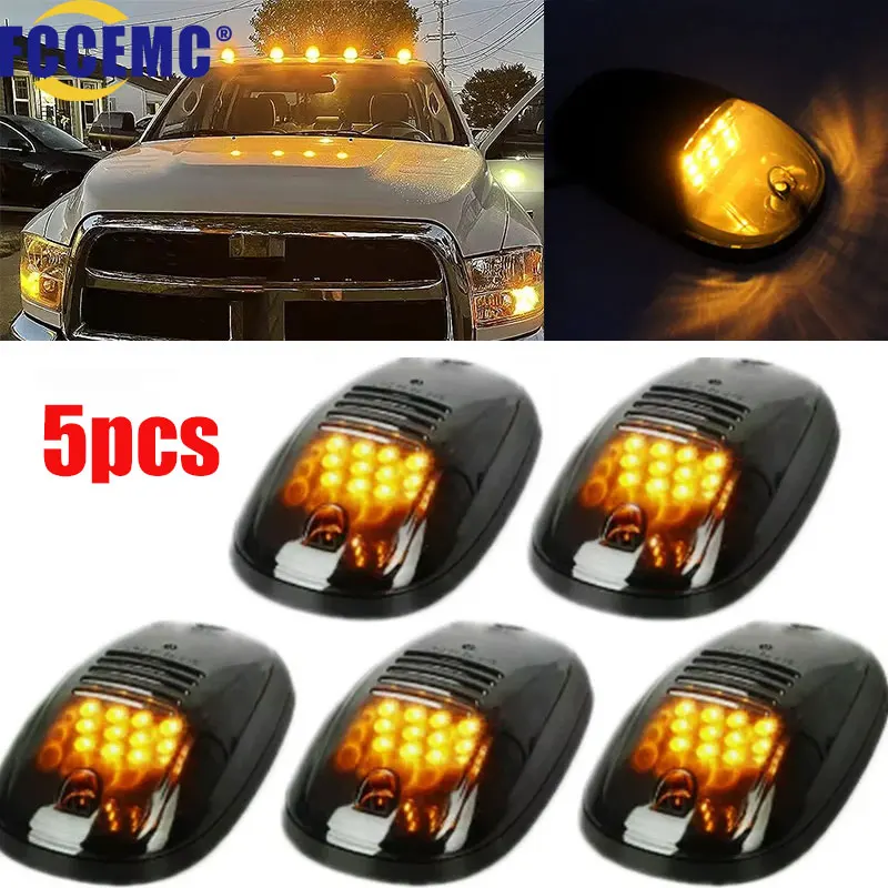 

5Pcs Smoked Car Cab Marker Roof LED Light for Truck SUV 4x4 Off Road Cab Roof Running Marker Lights 12V Universal White Yellow ﻿