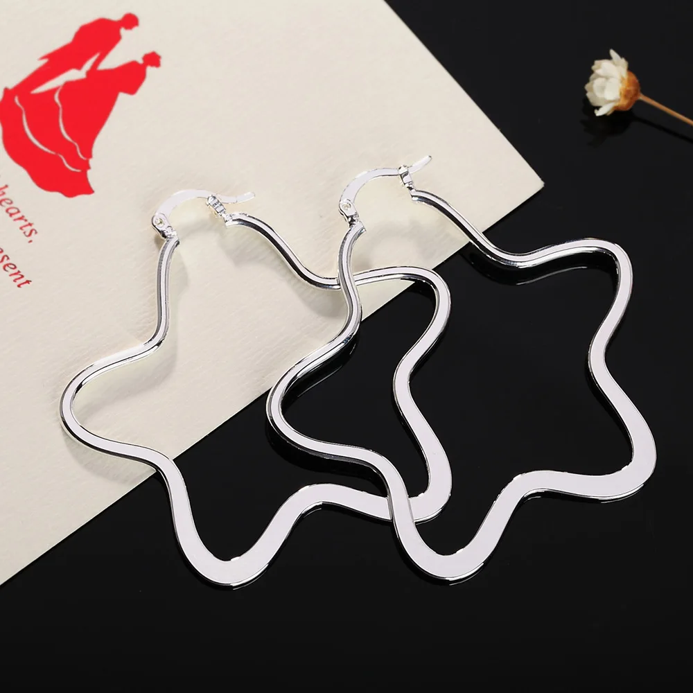 925 Sterling Silver Big five-pointed star hoop Earrings for Woman Fashion Party Wedding Accessories Jewelry Christmas Gifts