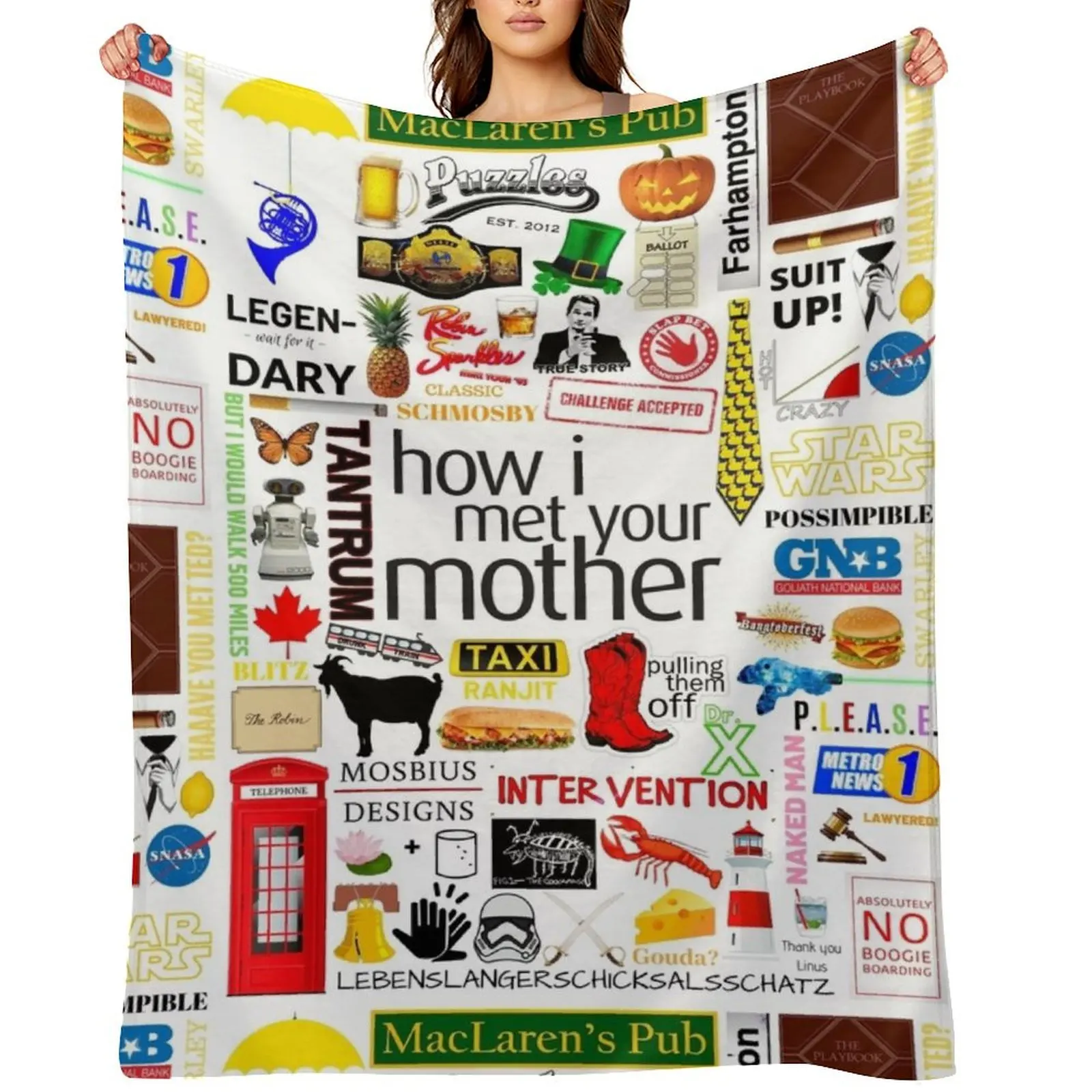 

How i Met Your Mother Collage Poster Iconographic - Infographic (White) Throw Blanket Tourist Stuffeds Blankets