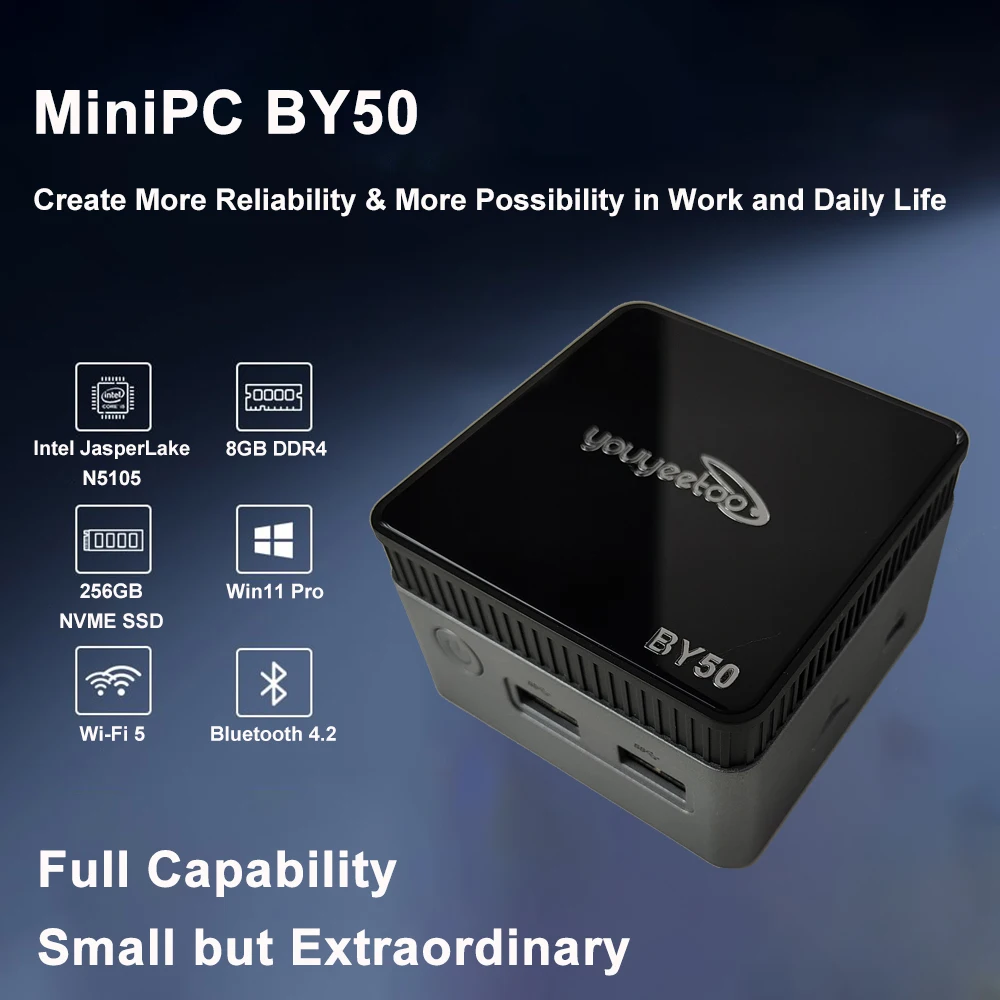 BY50 Mini PC Intel Celeron N5105 Windows 11 DDR4 8GB 256GB SSD Portable Pocket PC WIFI5 1000M LAN BT4.2 VGA 4K Gaming Computer