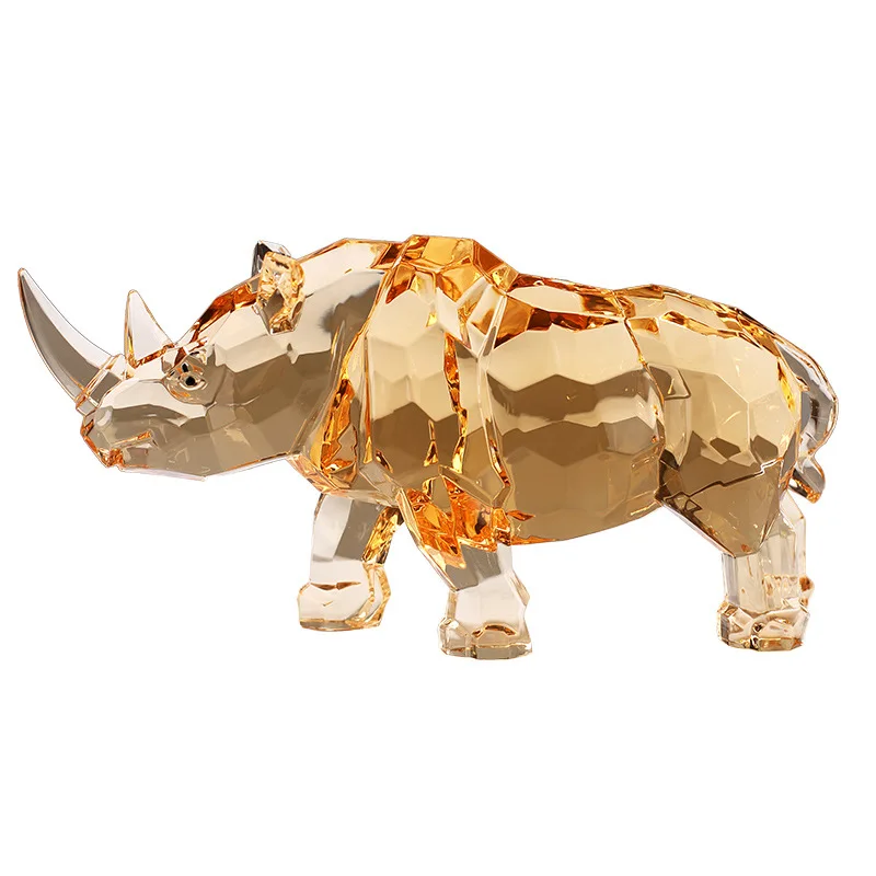 Transparent Golden Rhinoceros Simulated Rhinoceros Sculpture Acrylic Golden Animal Statue Decorative Figurines Home Decoration