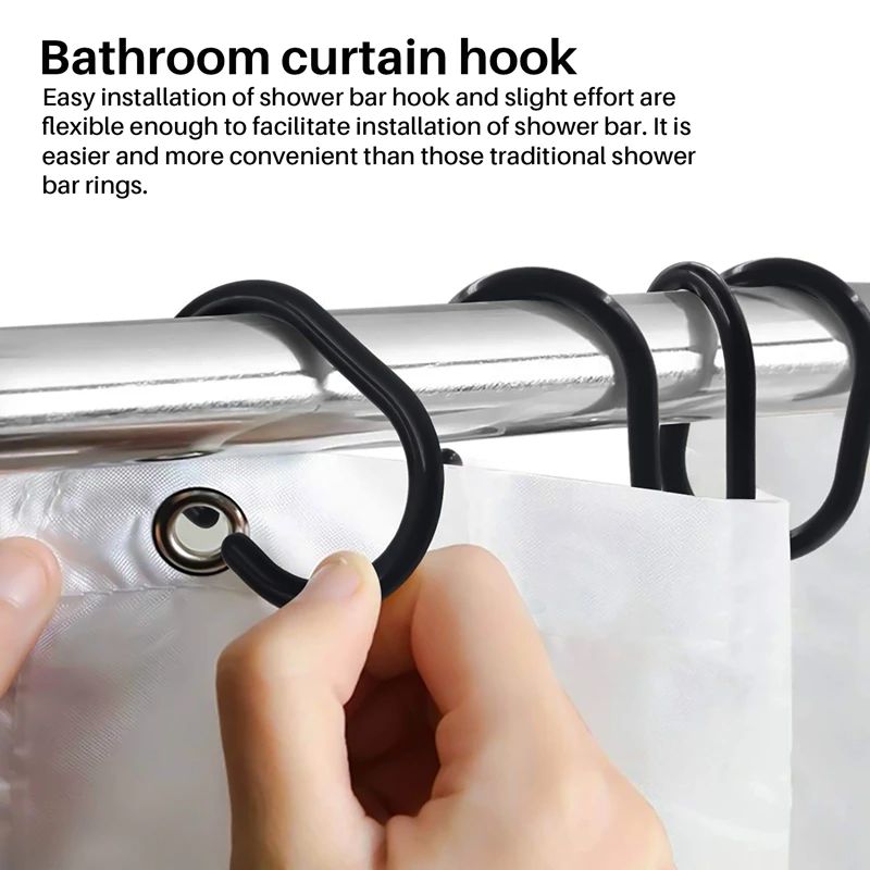 A21I-24 PCS Shower Curtain Rings Plastic Shower Curtain Hooks For Bathroom Shower Rod