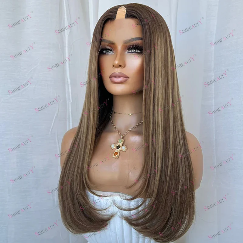 

Длинные шелковистые прямые бабочки, коричневые блондинки, девственные человеческие волосы, U-образные парики для чернокожих женщин, бесклеевые, легко устанавливаемые, 1x4 В, часть париков