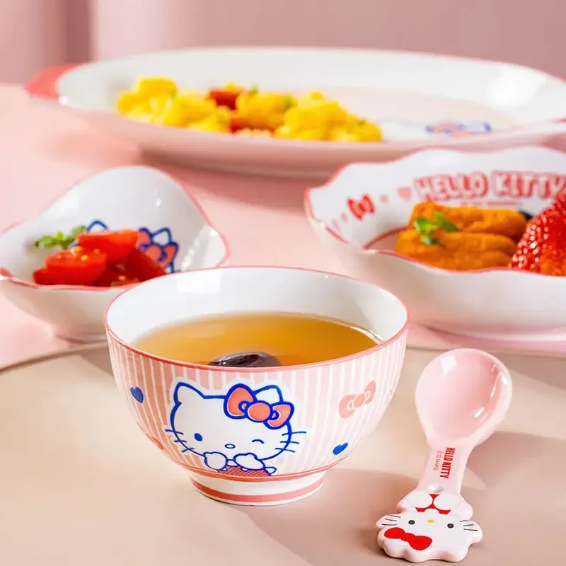 

Sweet Hello Kitty Kawaii Anime MINISO Tableware Set Home Cute Cinnamoroll Pochacco Bowl Chopstick Spoon Set Gifts for Kids