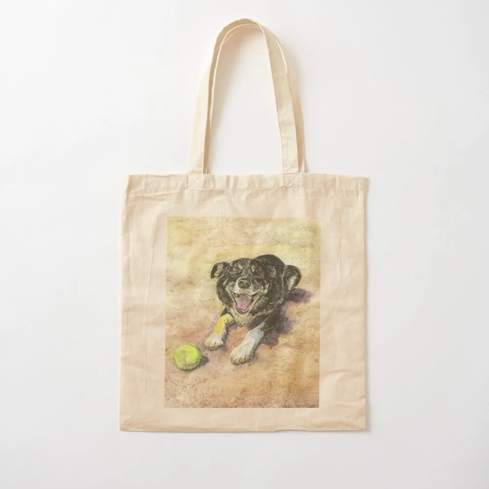 Harry the border collie is a happy dog on the beach with a tennis ball Tote Bag tote bag women canvas bags Canvas Tote Bag