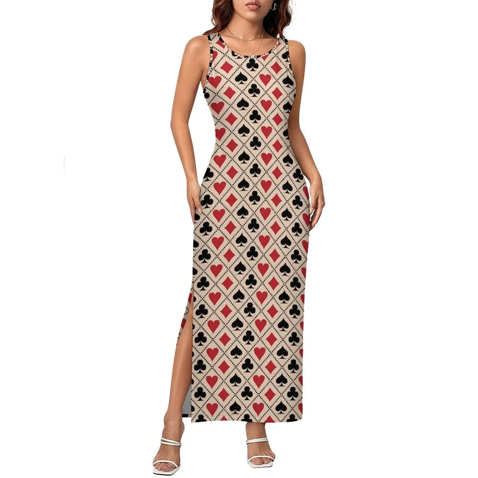 Dames speelkaarten jurk hart en club street fashion bodycon jurk zomer mouwloze vintage maxi jurken oversize vestidos