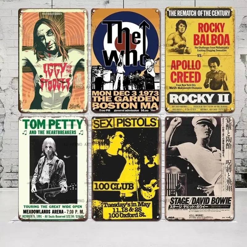 خمر الكلاسيكية روك باند الفن المعادن المشارك تين تسجيل الموسيقى بار حانة نادي ريترو رجل كهف ورشة غرفة المعيشة اللوحات الزخرفية #3