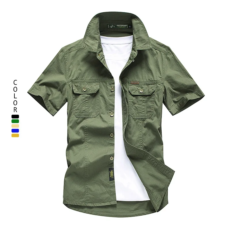 2024 Mens Summer Shirts Mens Casual Large Size Short Sleeve Cotton Shirts Outdoor Military Tactical Hiking Camping T-Shirts 5XL