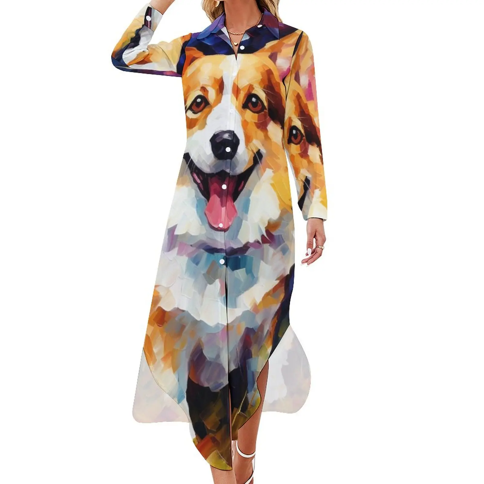 

A Pembroke Welsh Corgi Charm Long Sleeved Shirt Dress elegant party dresses for women 2024 long sleeve dresses