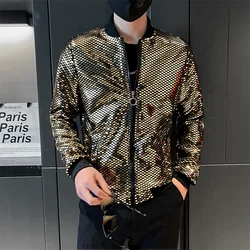 Veste de moto à paillettes pour hommes, manteau de bombardiers, streetwear, boîte de nuit, scène, mince, hip hop, vêtements à la mode, Y2K