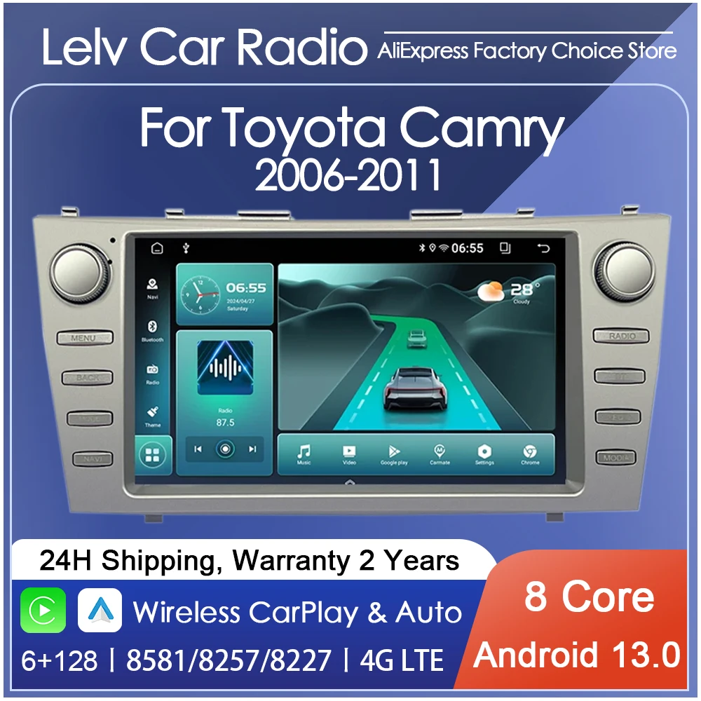 

Lelv 2 Din Car Radio Android 13 For Toyota Camry 6 XV 40 50 2006-2011 Navi GPS Carplay Android13 Video Screen Stereo BT 8Core AI