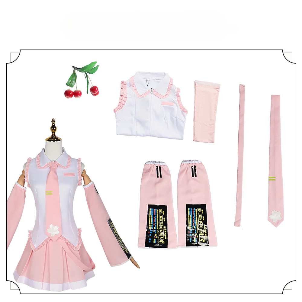 Rosa miku cosplay kostüm performance anzug cos anzug hatsune miku regulärer c anzug perücke cosplay mädchen frühling sakura kirsche miku