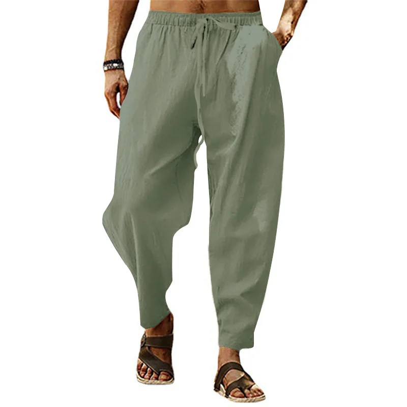 2024 Foreign Trade Europe and America Summer Men's Pants Hip Hop Breathable Loose Casual Sports Hemp Pants