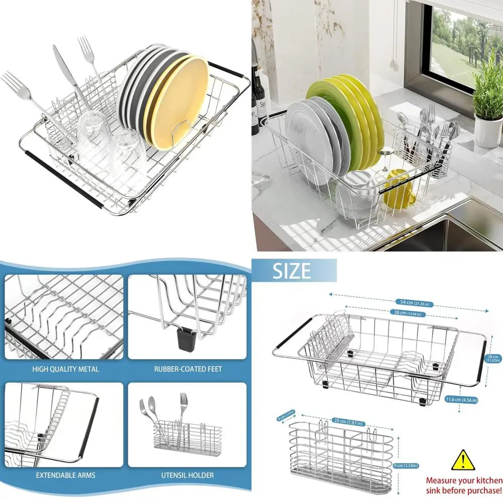 

Adjustable Sink-Mounted Stainless Steel Drying Rack for 9 Utensils, Expandable Design