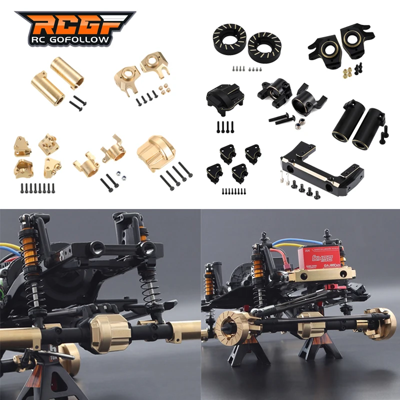 RCGOFOLLOW-PESAS de latón AR44, cubierta de eje Diff, nudillo de dirección, ejes C, soportes de enlace, bandeja de batería para Axial SCX10 II 90046 90047