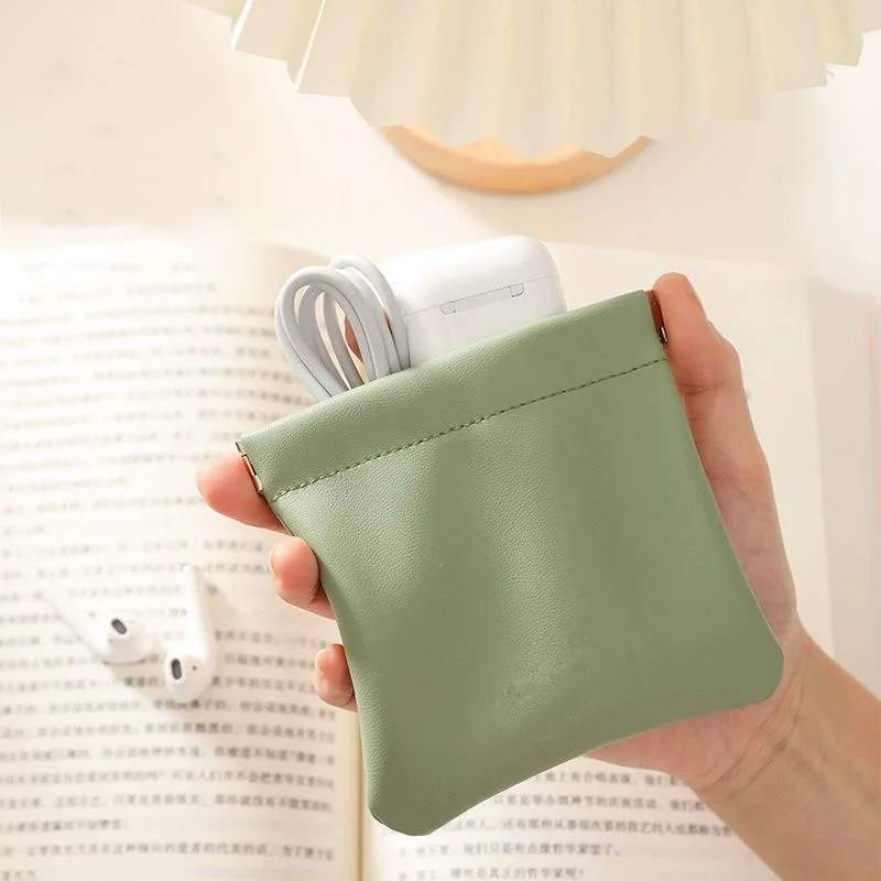 Automatisch geschlossene Mini-Make-up-Tasche, wasserdichte Aufbewahrungstasche aus PU-Leder für Kopfhörer, Münztasche, Zero Wallet, Aufbewahrungstasche für Lippenstift und Schmuck