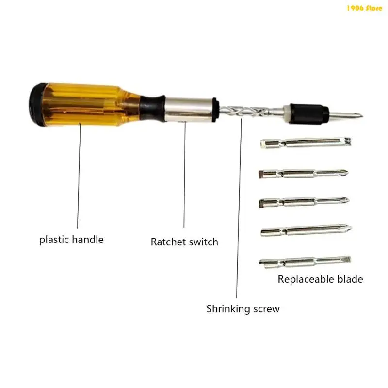 U1JB Push Pull Ratchet Screwdriver Set 6 in 1 Screw Driver Bit Multifunctional Tool