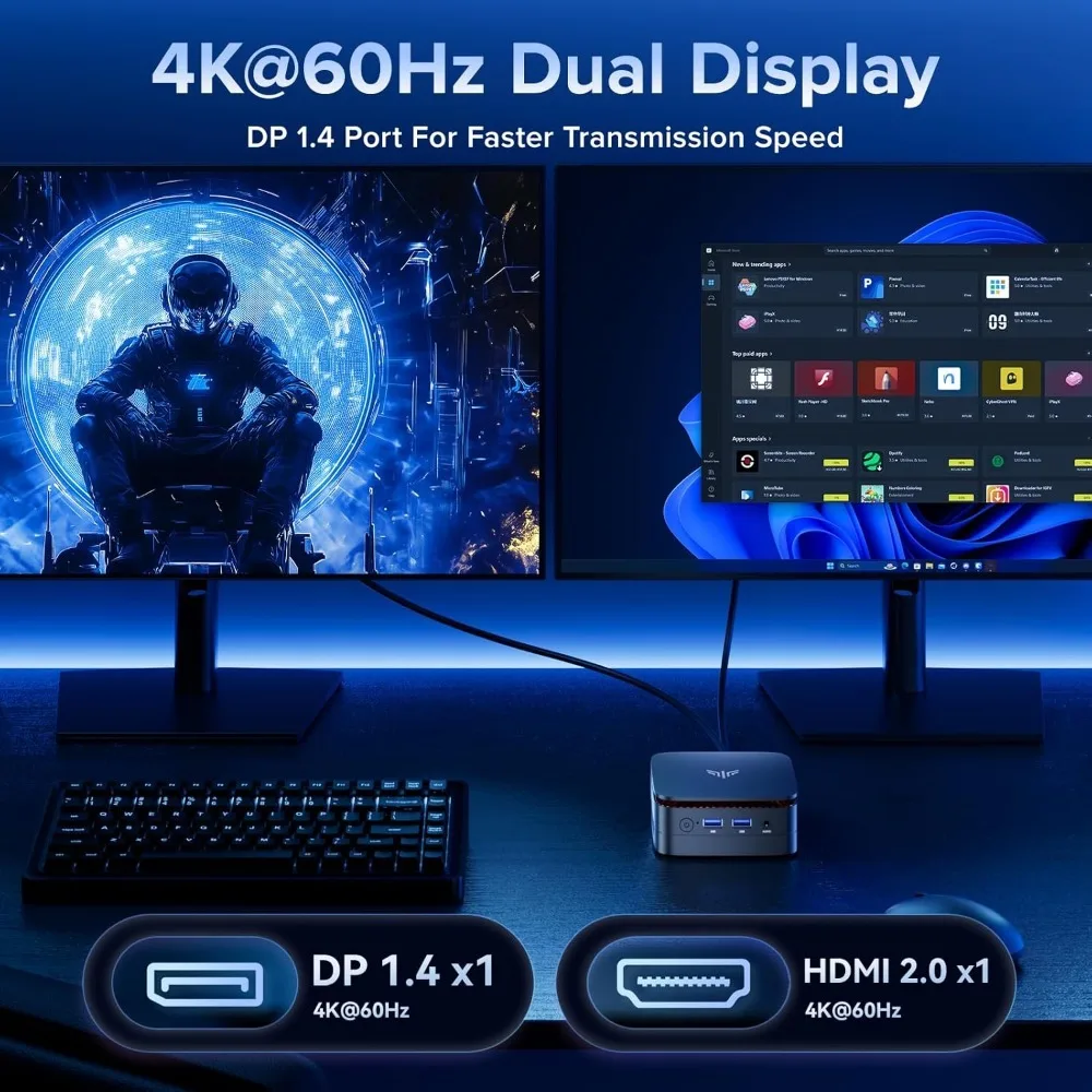 12th Gen Intel N97 Mini PC Windows 11 Pro 16GB RAM 512GB SSD 4K Dual HDMI DP WiFi كمبيوتر مكتبي للمنزل والأعمال